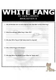 English Worksheet: WHITE FANG-BOOK REVIEW QUESTIONS