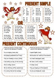 English Worksheet: PRESENT SIMPLE OR PRESENT CONTINUOUS (2) (2 PAGES)