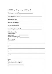 English worksheet: ESL ABC Test