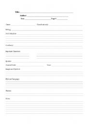 English worksheet: Literary Analysis Form (Poetry)