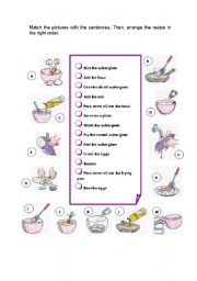 English Worksheet: COATED AUBERGINES: Arrange the recipe