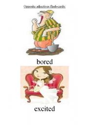 English Worksheet: Opposite adjectives flash-cards: set 3 (bored/excited)