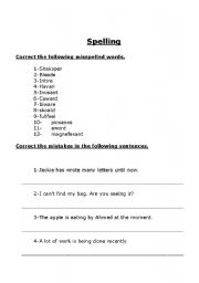 English worksheet: spelling and error correction