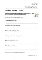 English worksheet: Used to