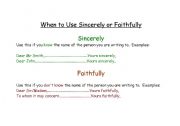 English worksheet: Sincerely or Faithfully
