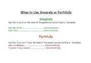 English Worksheet: Sincerely or Faithfully