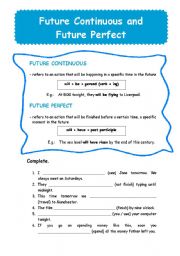 English worksheet: Future Continuous vs Future Perfect