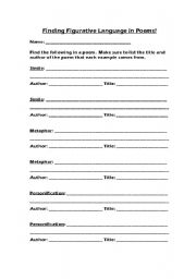 English worksheet: Figurative Language in Poems