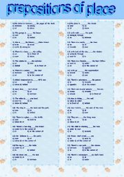 prepositions of place- multiple choice test