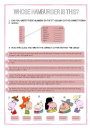 WHOSE HAMBURGER IS THIS? :ordinal numbers, describing people, verb have got, genitive case ( 1ST PART)