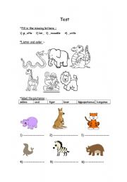 English worksheet: Animals Test