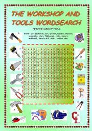 English Worksheet: THE WORKSHOP AND TOOLS wordsearch