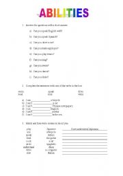 English Worksheet: Abilities