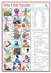 English Worksheet: Verbs and their Opposites 3 (with sentences)