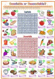 English Worksheet: Countable or Uncountable (1 of 2)