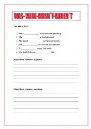 English worksheet: be in past