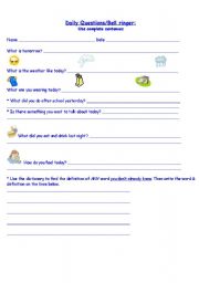 English worksheet: Daily Questions or Bell ringer