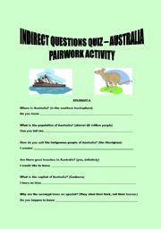 Indirect questions - quiz  on Australia  - pairwork activity