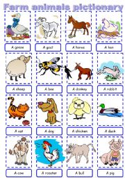 English Worksheet: Farm animals pictionary