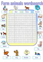 Farm animals wordsearch