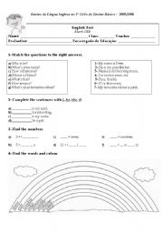 test on personal pronouns, colours, family and house