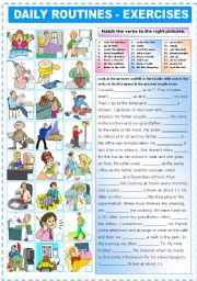 English Worksheet: DAILY ROUTINES - EXERCISES (PRESENT SIMPLE)