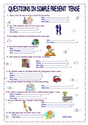 English Worksheet: QUESTIONS IN SIMPLE PRESENT TENSE