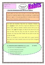 English Worksheet: reading passage about habits