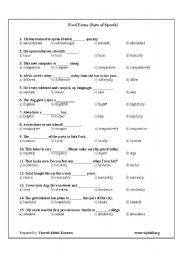 English Worksheet: Parts of Speech Exercises