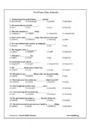 English worksheet: Parts of Speech Exercises