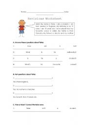 English worksheet: Personal Identification Worksheet