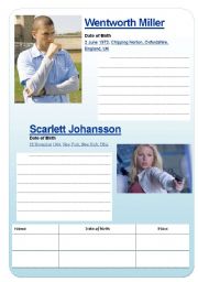 English worksheet: writing about famous people- to be born