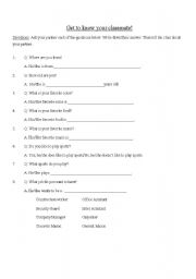 English worksheet: Get to Know Your Classmate!