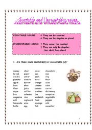 English Worksheet: COUNTABLE AND UNCOUNTABLE NOUNS