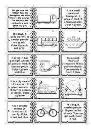 English Worksheet: Transport riddles / domino (14  means of transport)