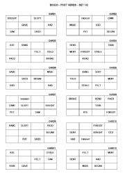 English Worksheet: Bingo - Past Verbs - Irregular Verbs