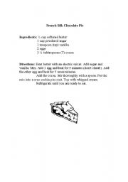 English worksheet: Read a Recipe Chocolate Pie