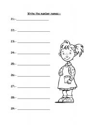 English Worksheet: Number names 20 to 29