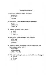 English worksheet: Enchanted Movie Quiz