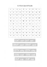 English worksheet: C Words Phonics Cards Word Seach