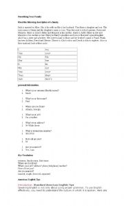 English Worksheet: Describing your family