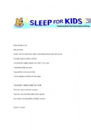 English worksheet: Sleep for kids