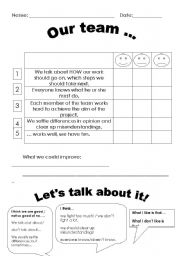 English Worksheet: Reflection Sheet for group work / project work