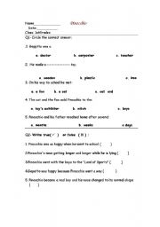 English Worksheet: Pinocchio   simple worksheet  ( story)
