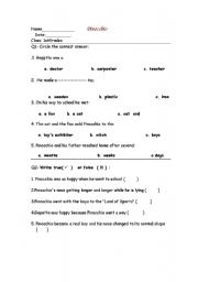 English worksheet: Pinocchio   simple worksheet  ( story)