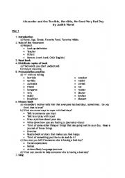 English worksheet: Alexander & the Terrible, Horrible, No Good, Very Bad Day Lesson Plan