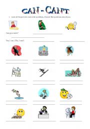 English worksheet: Can,cant