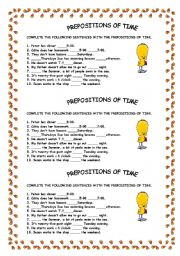 English Worksheet: Prepositions of time 1