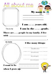 All about me - activity card