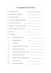 English worksheet: Vocabulary Word Hunt